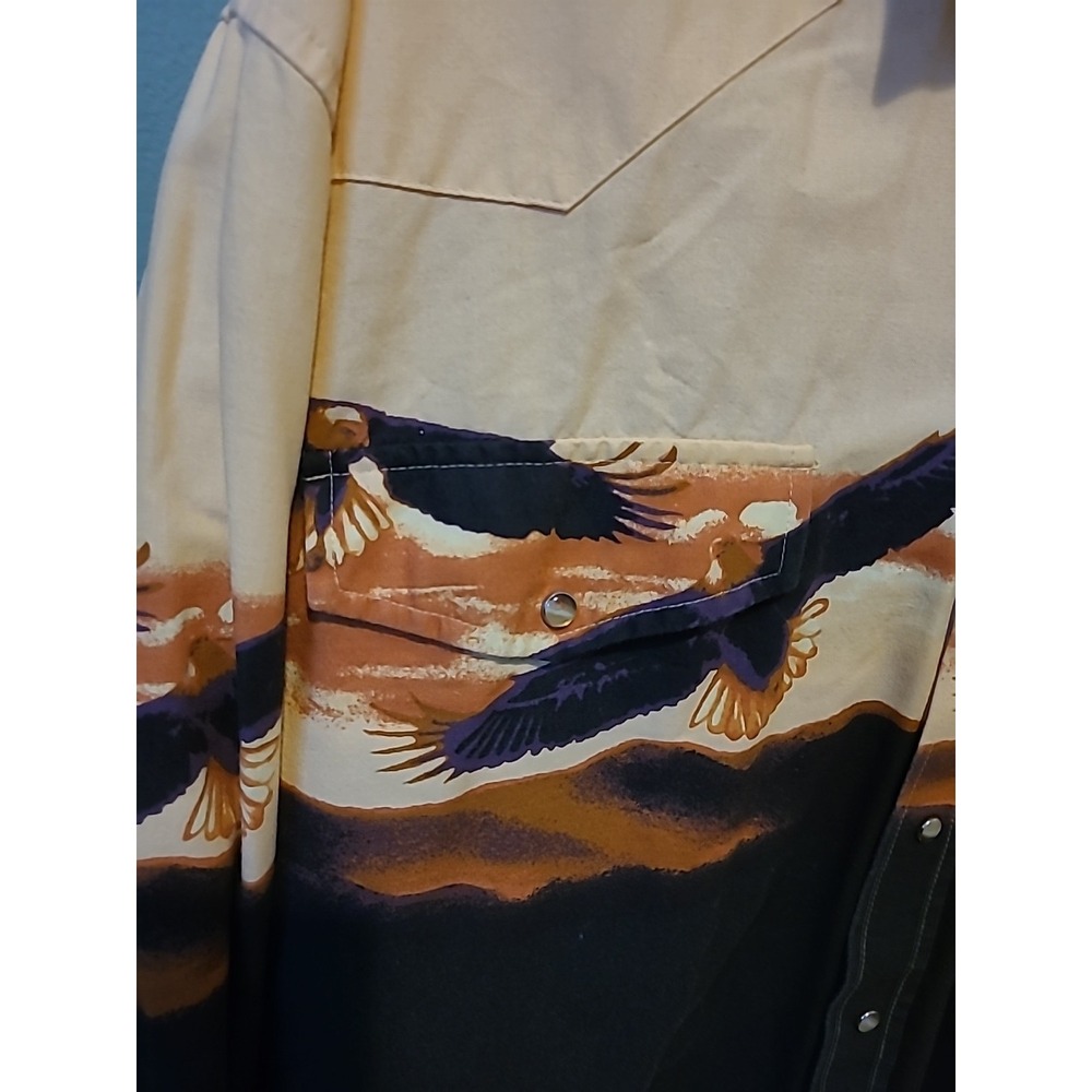 Vintage Roper Western Wear Button Up‎ Pearl Snap With Flying Eagles/Mountains L - Picture 3 of 8